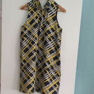 Club Monaco Yellow& Black Geo Patterned Shift Sleeveless Mock Neck Dress Sz 4